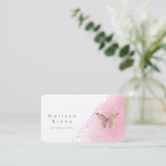 Schmetterlinglogo Rosa Aquarell Visitenkarte (Stehend Vorderseite)