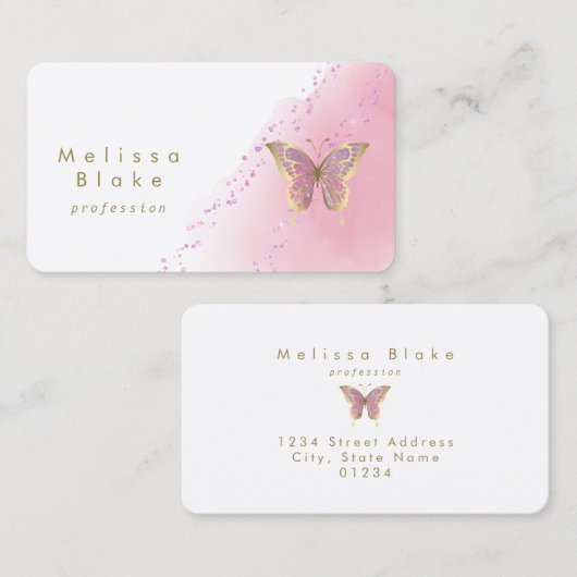 Schmetterlinglogo Rosa Aquarell Visitenkarte (Vorne/Hinten)