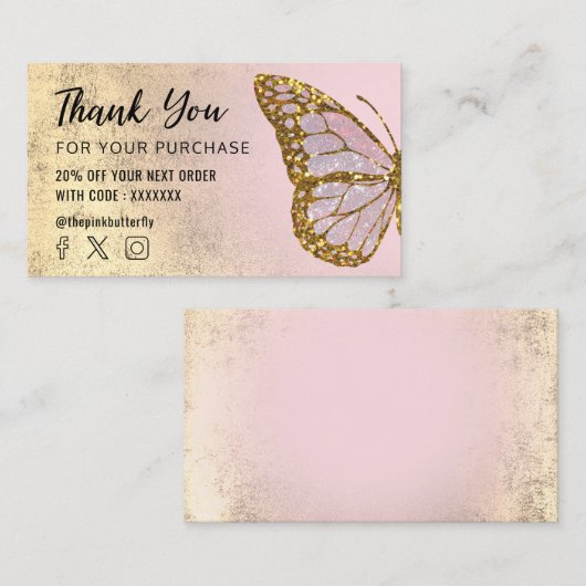 Schmetterlinglogo Vielen Dank für Ihren Kauf Visitenkarte (Vorne/Hinten)