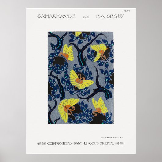 Schmetterlingpochoir-Muster im Jugendstil Poster (Vorne)