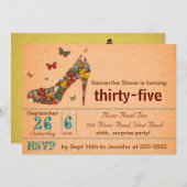 Schmetterlings-Absatz-35. Geburtstag laden ein Einladung (Vorne/Hinten)