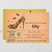 Schmetterlings-Absatz-50. Geburtstag laden ein Einladung (Vorne/Hinten)