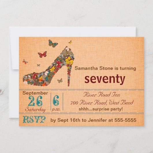 Schmetterlings-Absatz-70. Geburtstag laden ein Einladung (Vorderseite)