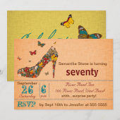 Schmetterlings-Absatz-70. Geburtstag laden ein Einladung (Vorne/Hinten)