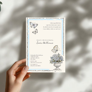 Schmetterlings-Baby-Party Blaue Coquette Mädchen Einladung