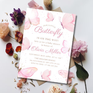 Schmetterlings-Baby-Party Mädchen Rosa Schmetterli Einladung