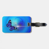 Schmetterlings-blauer Gepäckanhänger mit Lederband (Rückseite horizontal)