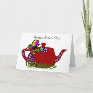 Schmetterlings-Blumen-Teetopf, glückliche Karte