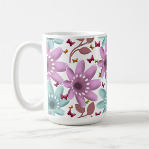 Schmetterlings-Blumenmuster nahtlos   Rosa und Min Kaffeetasse