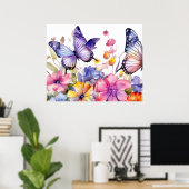 Schmetterlings-Blumenmuster Poster (Heimbüro)