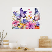 Schmetterlings-Blumenmuster Poster (Küche)
