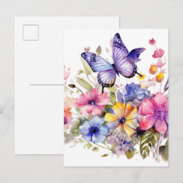 Schmetterlings-Blumenmuster Postkarte