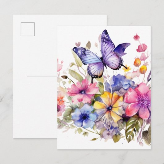 Schmetterlings-Blumenmuster Postkarte (Vorne/Hinten)