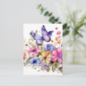 Schmetterlings-Blumenmuster Postkarte (Stehend Vorderseite)