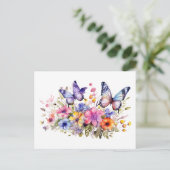 Schmetterlings-Blumenmuster Postkarte (Stehend Vorderseite)