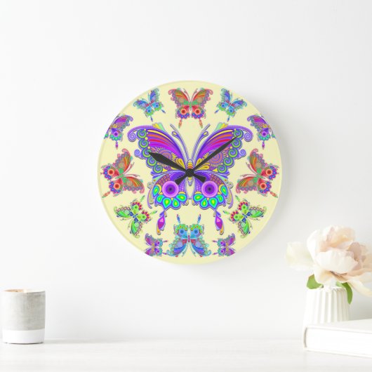 Schmetterlings-bunte Tätowierungs-Art Große Wanduhr (Zuhause)