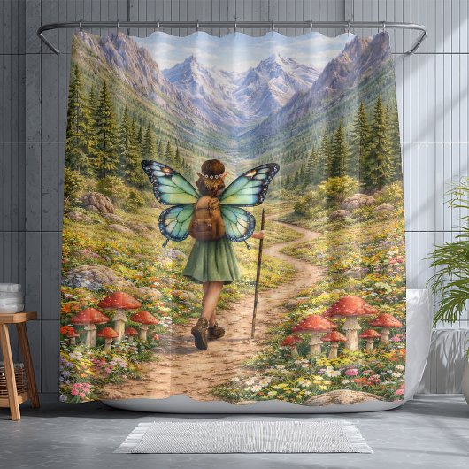Schmetterlings-Fee-Berg-Wanderer | Fairycore-Blume Duschvorhang