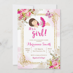 Schmetterlings-Fiesta Mexikanische rosa Blumen Bab Einladung