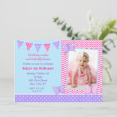 Schmetterlings-Foto-Geburtstags-Einladungen Einladung (Stehend Vorderseite)