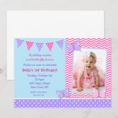 Schmetterlings-Foto-Geburtstags-Einladungen Einladung (Vorne/Hinten)