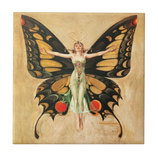 Schmetterlings-Frauen-Illustration von Leyendecker Fliese (Vorderseite)
