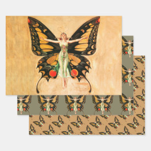 Schmetterlings-Frauen-Illustration von Leyendecker Geschenkpapier Set
