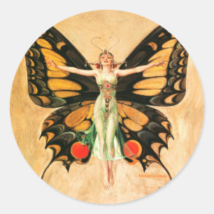 Schmetterlings-Frauen-Illustration von Leyendecker Runder Aufkleber