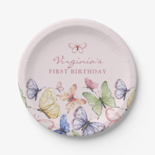 Schmetterlings-Geburtstag in Rosa Pappteller