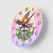 Schmetterlings-Gelber Mohn Runde Wanduhr (Winkel)