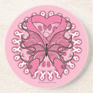 Schmetterlings-Herz-Band - Brustkrebs Sandstein Untersetzer