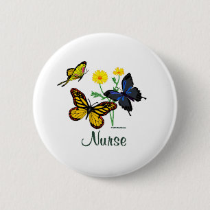Schmetterlings-Krankenschwester Button