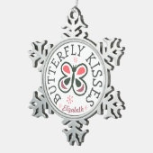 Schmetterlings-Kuss-moderner rosa u. lila Schneeflocken Zinn-Ornament (Rechts)