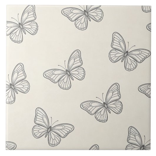 Schmetterlings-Linienkunst-Muster Fliese (Vorderseite)
