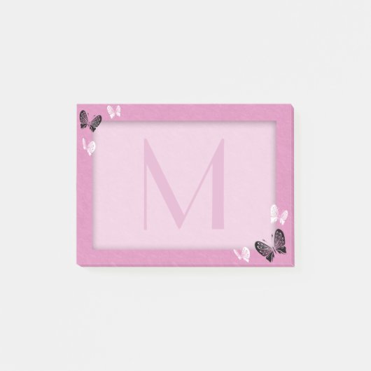 Schmetterlings-Monogramm auf Rosa Post-it Klebezettel (Vorderseite)