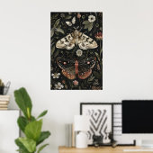 Schmetterlings-Motten-Druck, Dunkle Florale Botani Poster (Heimbüro)