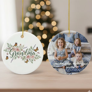 Schmetterlings-Oma-Foto mit Blumenmotiv Keramik Ornament