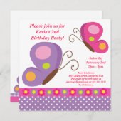 Schmetterlings-rosa und lila Einladung (Vorne/Hinten)