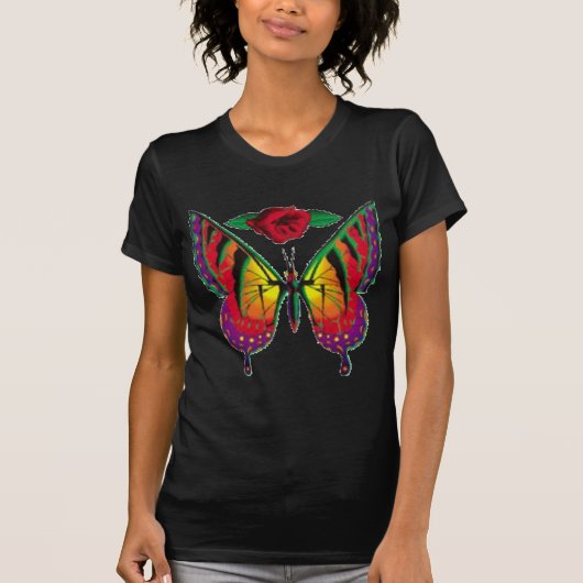 Schmetterlings-Rose T-Shirt (Vorderseite)