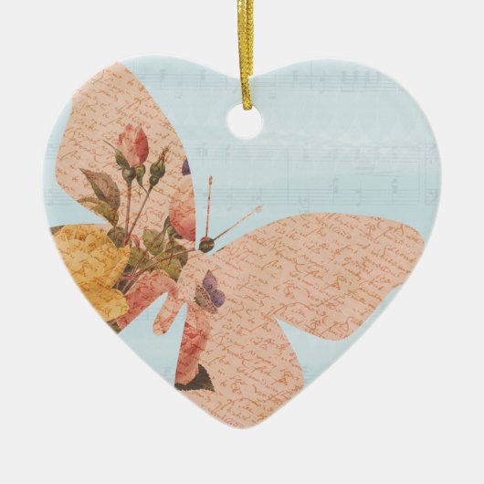 Schmetterlings-Rosen Keramik Ornament (Vorne)