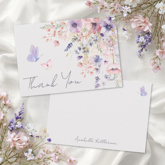 Schmetterlings-Röte Rosa Lila Wildblume Dankeskarte