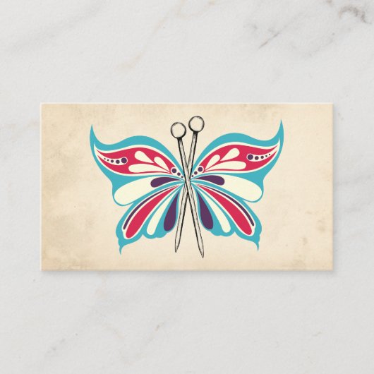 Schmetterlings-Stricknadel-Stricker-Visitenkarte Visitenkarte (Vorderseite)