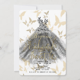 Schmetterlings-Tanzkleid Schwarz Gold Sweet 16 16. Einladung