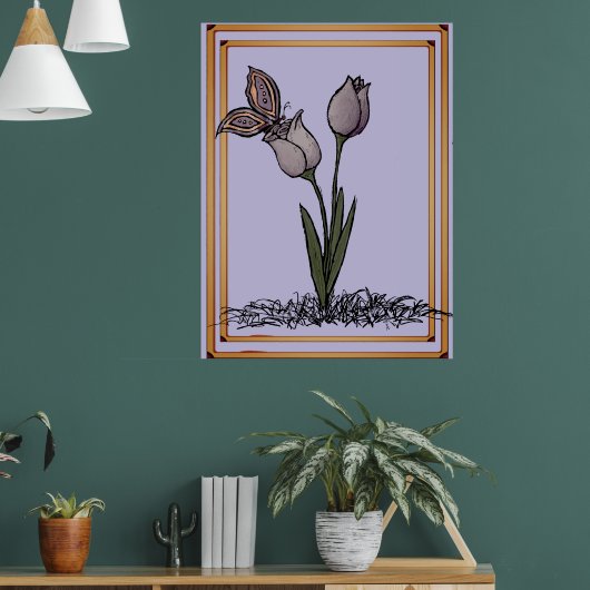Schmetterlings-Tulpen-Druck, Poster (Wohnzimmer 1)