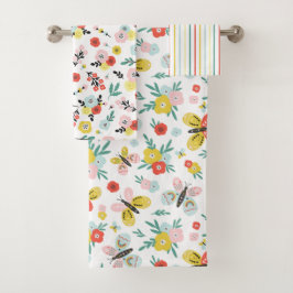 Schmetterlings- und Blumenmuster Badhandtuch Set