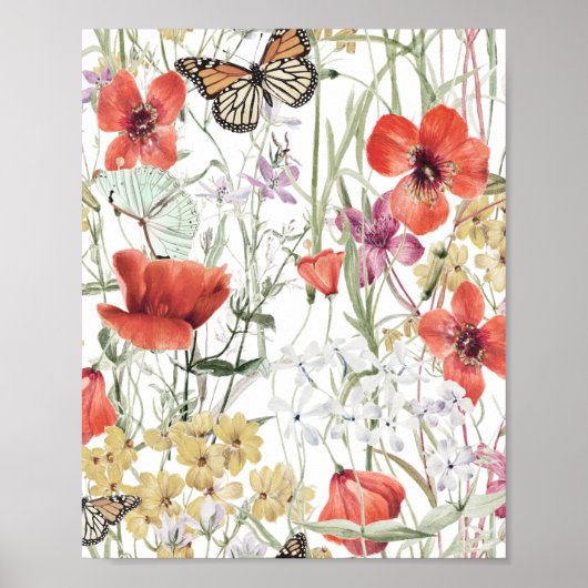 Schmetterlings- und Blumenmuster, botanisches Desi Poster (Vorne)