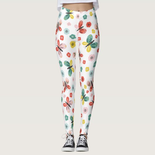 Schmetterlings- und Blumenmuster Leggings (Vorderseite)