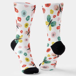 Schmetterlings- und Blumenmuster Socken