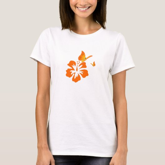 Schmetterlings- und Blumenorange T-Shirt (Vorderseite)