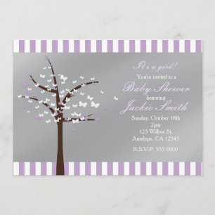 Schmetterlingsbaum Lavendel & Graue Babyshower-Ein Einladung
