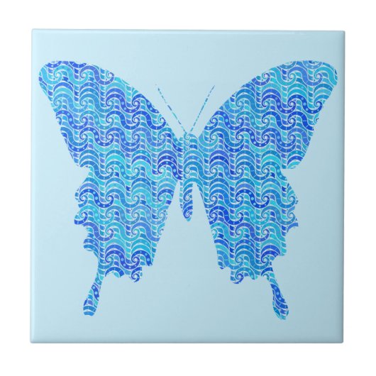 Schmetterlingsbild, abstraktes Muster, blaue Farbt Fliese (Vorderseite)